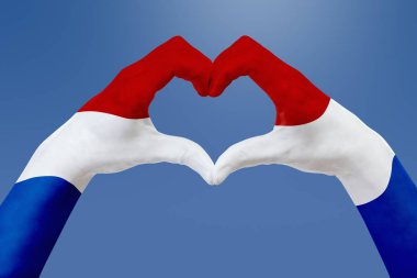 Hollanda, bayrağı eller bir kalp şekli. Ülke sembolü, mavi gökyüzü kavramı.