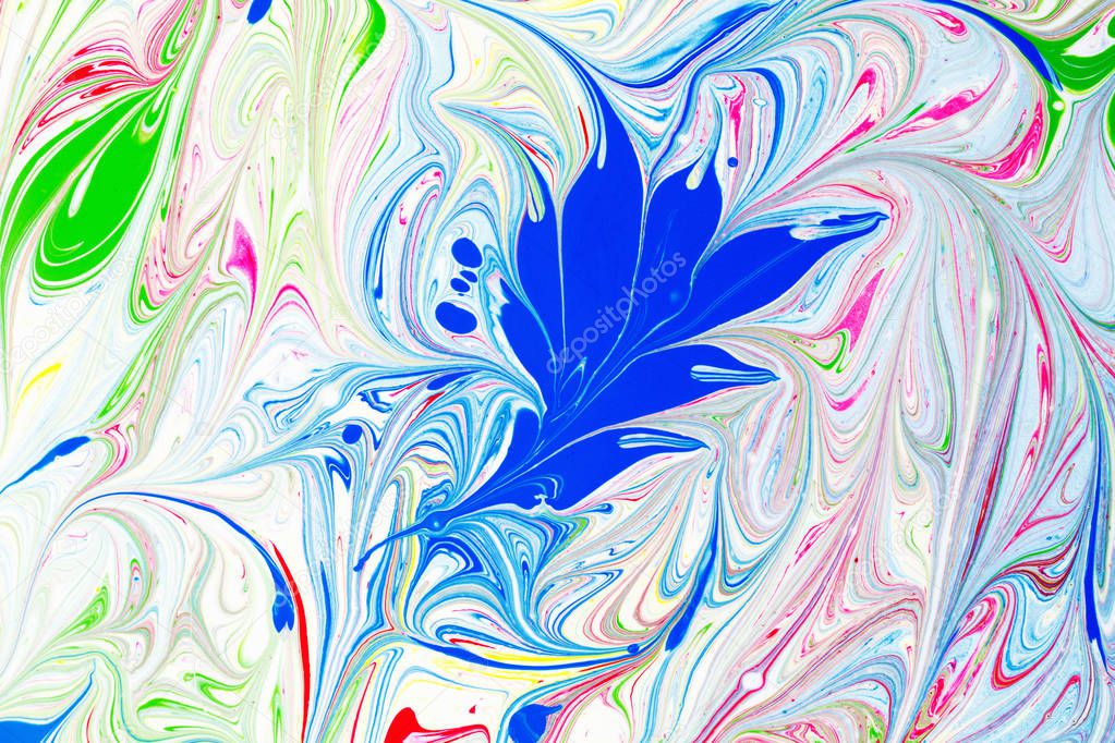 Abstract pattern, Traditional Ebru art. Color ink paint with waves. Floral background.