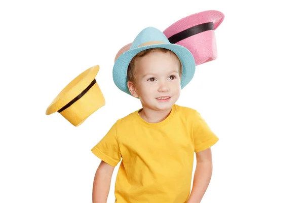 Dancing boy in the hat isolated on white — Stock Photo, Image