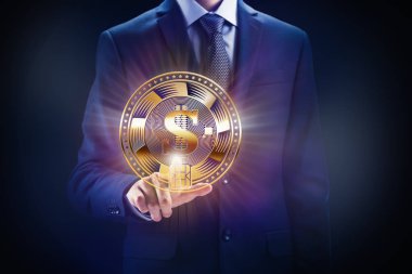 Kripto para birimi bloğu zinciri, iş araştırma konsept tasarımı. El gibi e-ticaret ekonomi bit sikke.