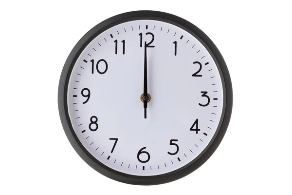 Round office wall clock on white, midnight or midday — Stock Photo, Image