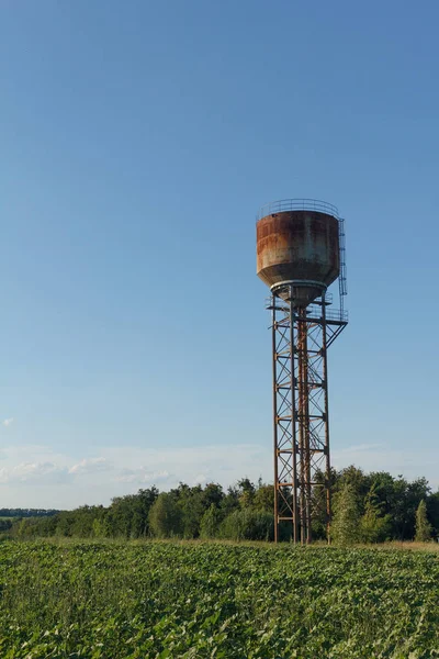 Water tower, sunlight and against a cloudy sky at dusk. — Stock Photo, Image