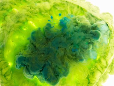 suyun içinde mürekkep. Splash yeşil sarı boya. Bataklık, bataklık, çamur arka plan rengini