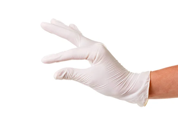 Рука жінки жестикулює невелику кількість ізольовано на білому — стокове фото