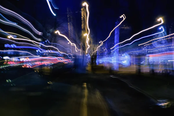 Абстрактне Зображення Розмитого Руху Автомобілів Міській Дорозі Вночі — стокове фото
