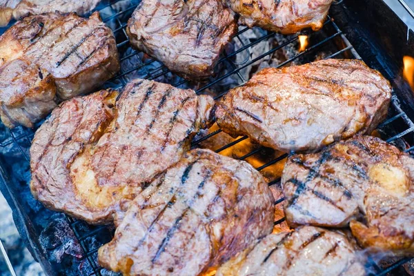 여름 자연 그릴 BBQ 고기, 먹이 용수철. — 스톡 사진