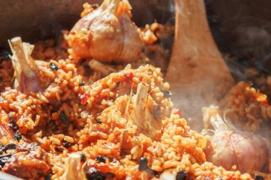 Pilaf pişirme melonu şenlik ateşi kazanı, pirinç..