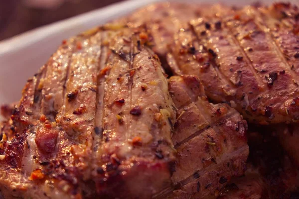 Grilled beef steak meat food, closeup. — ストック写真