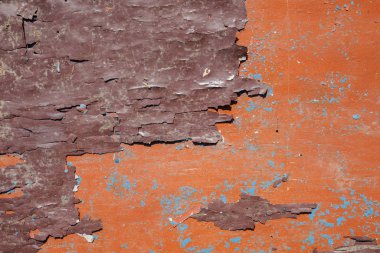 Doku eski ahşap yüzey üzerinde peeling turuncu boya.