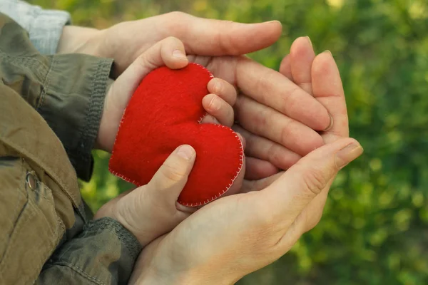 Hands mother and son with heart shape, care and love concept — Stock Photo, Image