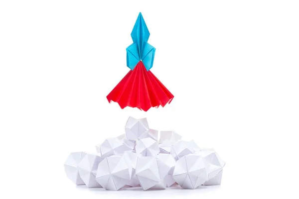 Origami Lanzamiento Fondo Negocio Concepto Mosca Papel Cohete —  Fotos de Stock