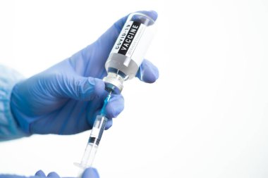 Coronavirus için tıbbi aşı covid-19, şırınga konsept koruması, tıp kliniği.