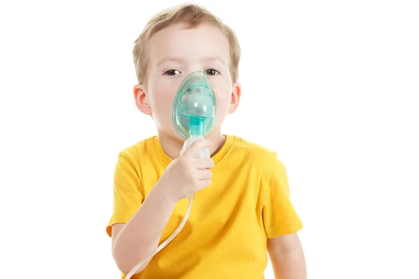 Pacient Astmatem Dětský Chlapec Diagnóza Astma Inhalační Terapie Maska Inhalátoru — Stock fotografie