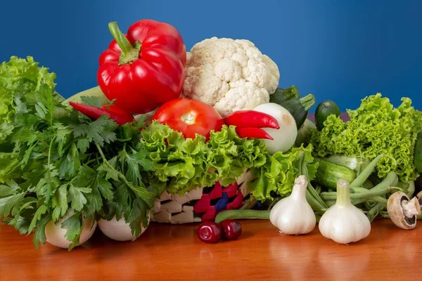 Alimento Conjunto Verduras Sobre Fondo Madera Dieta Saludable Colección —  Fotos de Stock