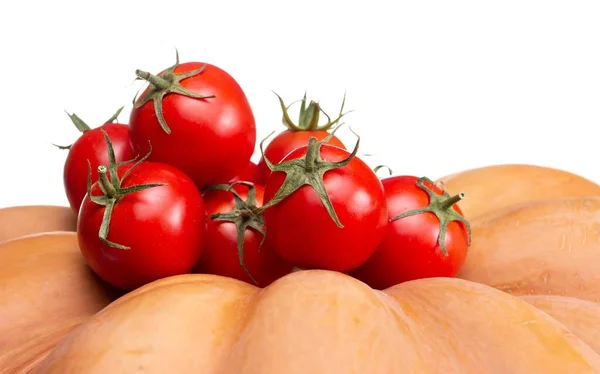 Red Tomato Raw Ripe Vegetable Food Isolated White Background Green — Stock Photo, Image