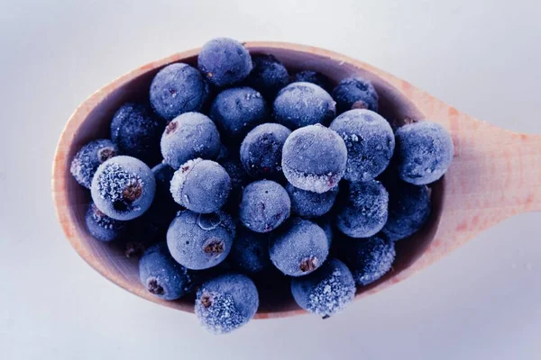 Frozen Berry Food Blueberry Delicious Dessert Spoon Ingredient — Stock Photo, Image