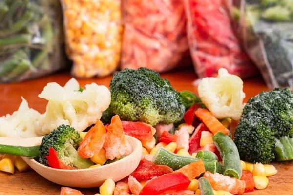 Verduras Congeladas Bolsas Alimentos Fríos Saludables Congelar —  Fotos de Stock