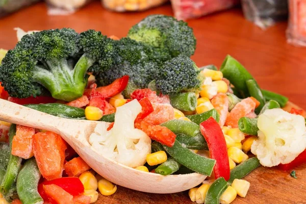 Verduras Congeladas Bolsas Alimentos Fríos Saludables Naturales Caseros —  Fotos de Stock