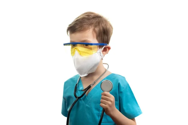 Malý Lékař Kluk Kluk Dítě Bílém Pozadí Izolované — Stock fotografie