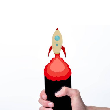 Roket fırlatma konsepti uzay iş arkaplanı, gemi hızı.