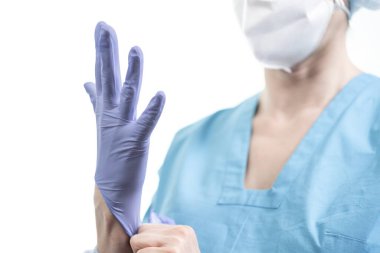 Tıbbi koruma doktoru Coronavirus covid-19 konsept eldiven, hastalık.