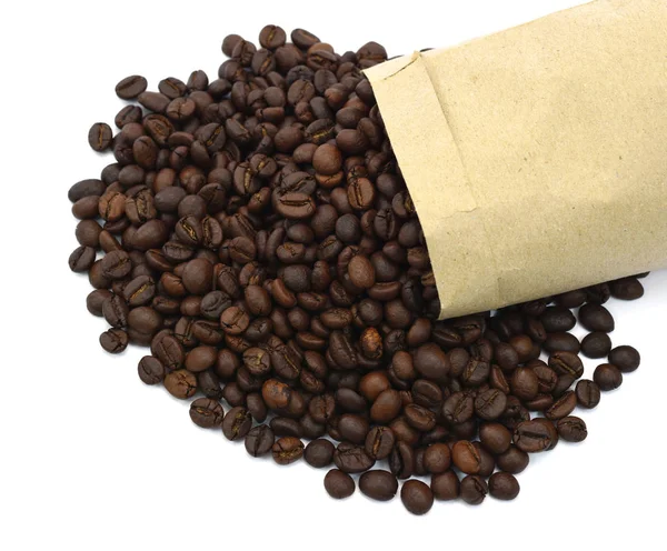 Rostade Kaffebönor Finns Papperspåse — Stockfoto
