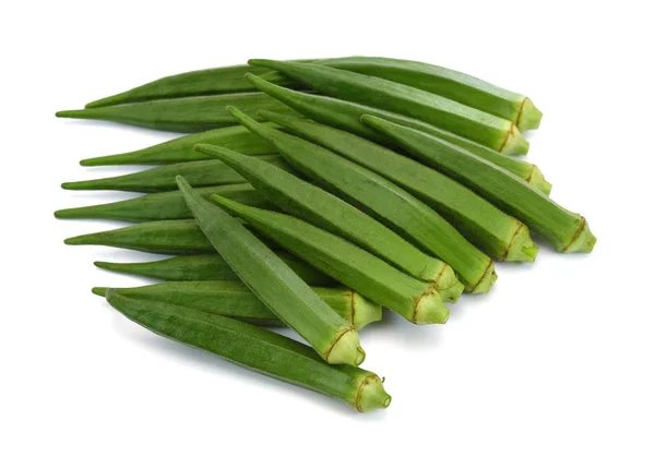 Frutti Freschi Okra Abelmoschus Esculentus Isolati Fondo Bianco — Foto Stock