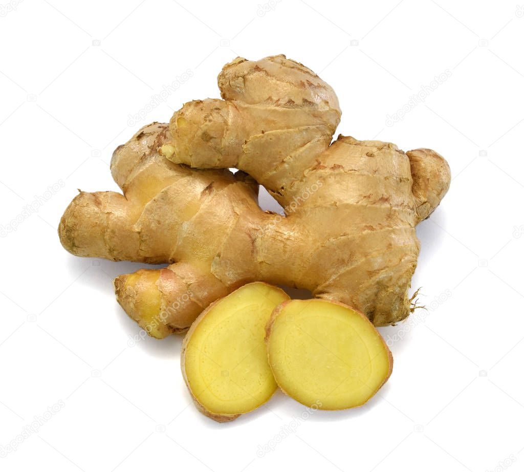 fresh Sliced ginger isolated on white background
