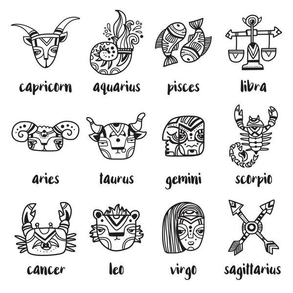 Набор знаков зодиака в стиле каракулей
