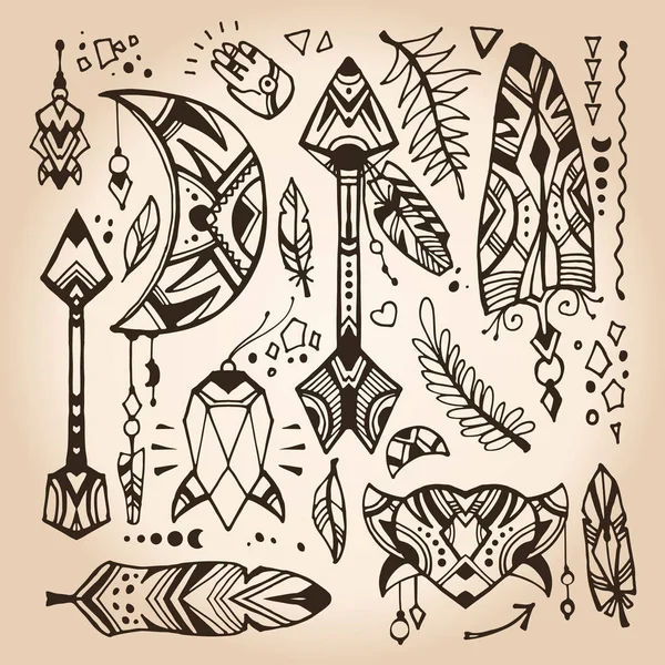 Set de garabatos de estilo bohemio — Vector de stock