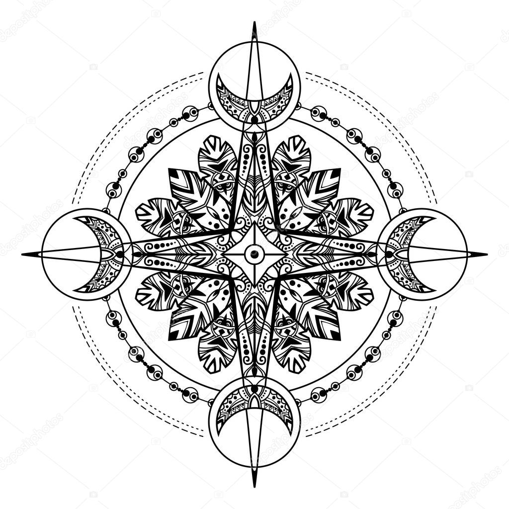 Bohemian compass. Vector illustration