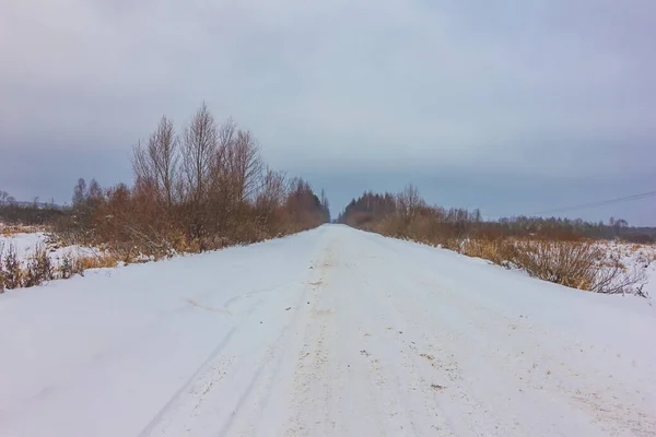 Zimowy Krajobraz Wiejskiej Drodze — Zdjęcie stockowe