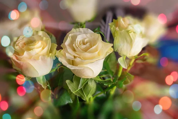 Красивые Белые Розы Крупным Планом Отделкой — стоковое фото