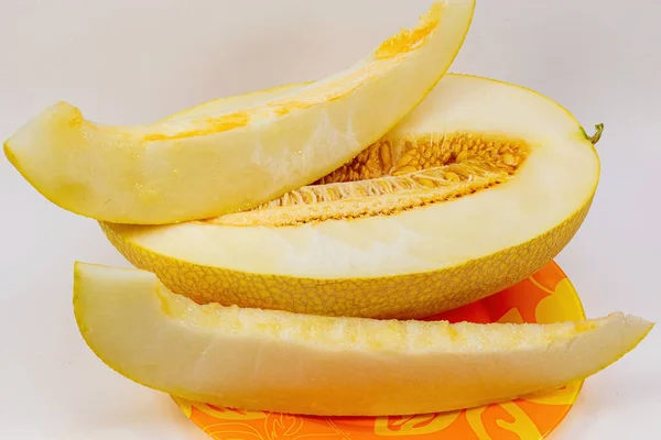 Sliced Yellow Melon Close White Background — Stock Photo, Image
