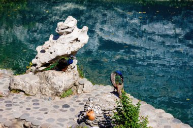 Koyu mavi gölü olan manzara.