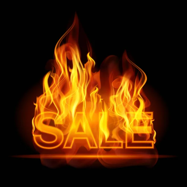 Bannière de panneau d'affichage de ventes chaudes avec le texte lumineux dans les flammes. Affiche. Illustration vectorielle abstrait — Image vectorielle