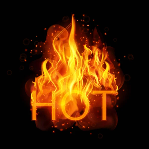 Flammes de feu abstraites fond vectoriel. Illustration Feu chaud avec du texte lumineux dans les flammes — Image vectorielle