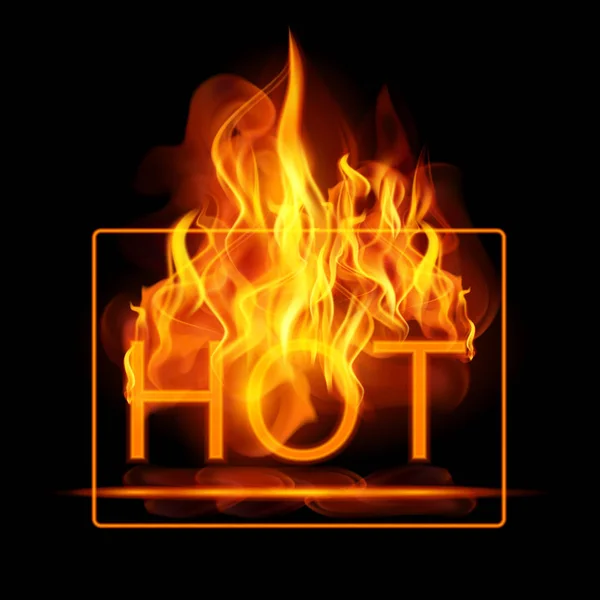 Incêndio abstrato chama fundo vetorial. Ilustração Fogo quente com texto brilhante em chamas — Vetor de Stock