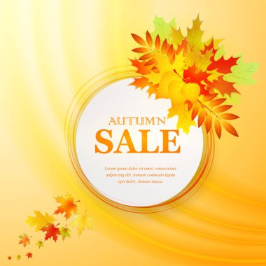 Reklam indirim afiş düşen yapraklar ile. Sonbahar satış elle çizilmiş. Vektör çizim