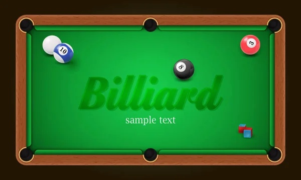 Affiche de billard. Illustration de fond de billard avec billes de billard et craie de billard — Image vectorielle