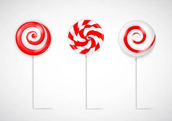 Realistic Sweet Lollipop Candy Set on White Background. Illustration — Stock Vector