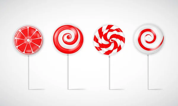 Realistic Sweet Lollipop Candy Set on White Background. Illustration — Stock Vector