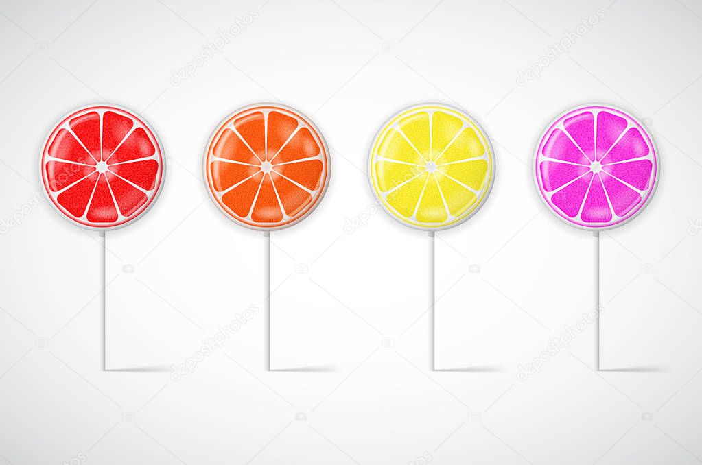 Realistic Sweet Lollipop Candy Set on White Background. Illustration