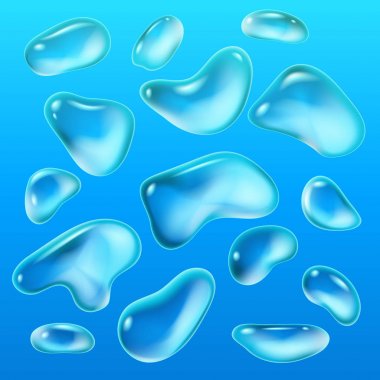 Gerçekçi cam şeklinde mavi bir arka plan üzerine bir yağmur damlaları. Abstract değeri. Vektör çizim.