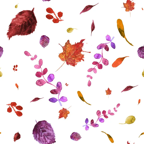 Patrón sin costura de acuarela con hojas de otoño. — Foto de Stock