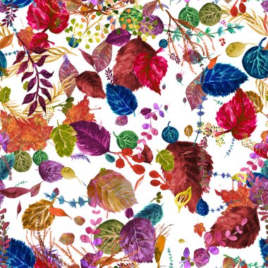 Sonbahar yapraklarıyla suluboya kusursuz desen.