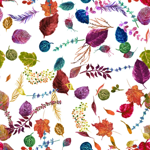 Akvarel bezešvný vzor s podzimními listy. — Stock fotografie
