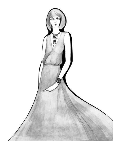 Uma senhora elegante. Ilustração vintage .watercolor — Fotografia de Stock
