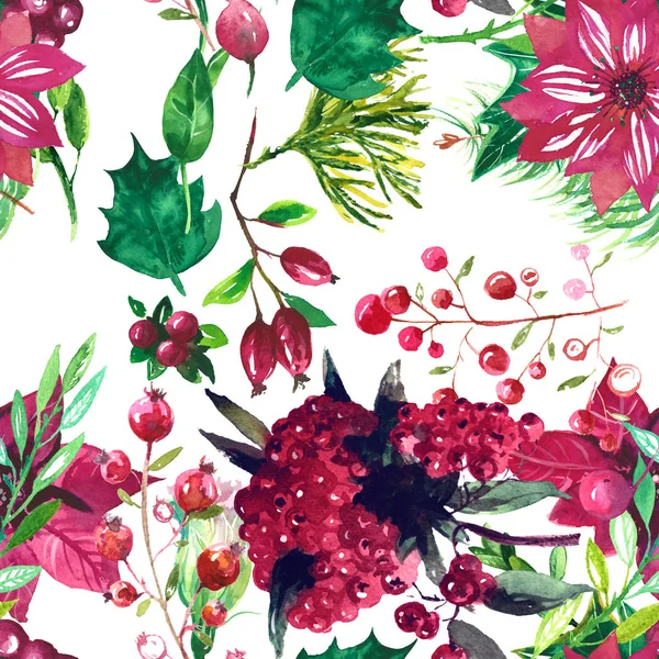 Christmas botaniska akvarell mönster — Stockfoto