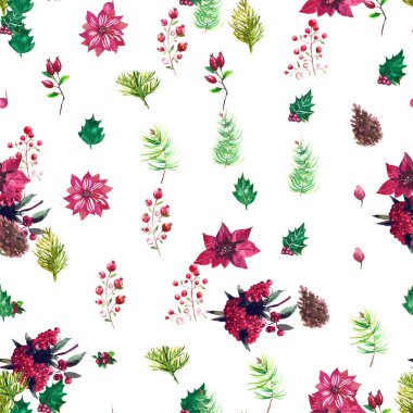 Noel botanik suluboya desen